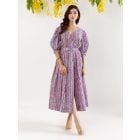 Blue Red Hand Block Printed Cotton Dress