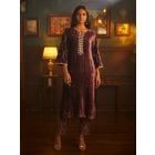 Mauve Mirror Work Velvet Kurta with Cotton Silk Pants- Set of 2