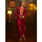 Fuchsia Embroidered Velvet Kurta with Palazzo- Set of 2