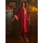 Fuchsia Embroidered Velvet Choga with Salwar- Set of 2