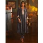 Blue Embroidered Velvet Choga with Salwar- Set of 2