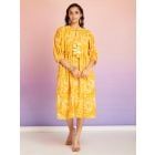 Yellow Hand Block Printed Cotton Dress