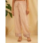 Beige Embroidered Cotton Pants