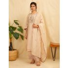 Beige Embroidered Chanderi Dupatta