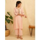 Peach Embroidered Chanderi Kurta