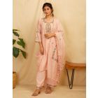 Peach Embroidered Chanderi Dupatta