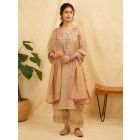 Brown Embroidered Chanderi Dupatta