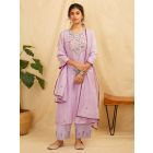 Lavender Embroidered Chanderi Suit- Set of 3