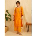 Mustard Yellow Embroidered Chanderi Kurta