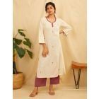 Off White Embroidered Cotton Linen Kurta