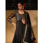 Black Brocade Chanderi Viscose Kurta with Churidar- Set of 2