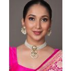 Gold Plated White Handcrafted Brass Choker with Earrings - Set of 2