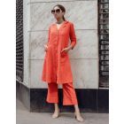 Orange Cotton Kurta with Pants- Set of 2