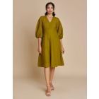 Mehndi Green Linen Dress