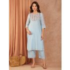 Sky Blue Embroidered Cotton Pants