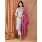 Pink Embroidered Chanderi Dupatta