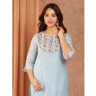 Sky Blue Embroidered Chanderi Kurta