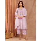 Lavender Embroidered Chanderi Suit- Set of 3
