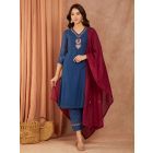 Wine Embroidered Chanderi Dupatta