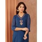 Navy Blue Embroidered Chanderi Kurta