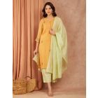 Mustard Yellow Embroidered Chanderi Suit- Set of 3