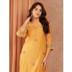 Mustard Yellow Embroidered Chanderi Kurta