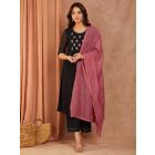 Black Embroidered Chanderi Suit- Set of 3
