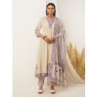 Off White Purple Hand Block Printed Cotton Dupatta