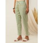 Off White Green Hand Block Printed Cotton Pants