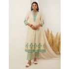 Off White Green Hand Block Printed Cotton Kurta