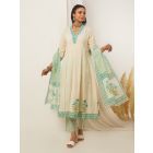 Off White Green Hand Block Printed Cotton Dupatta