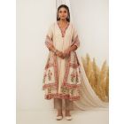 Off White Red Hand Block Printed Cotton Dupatta