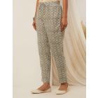 Off White Blue Hand Block Printed Cotton Pants