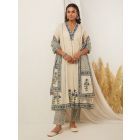 Off White Blue Hand Block Printed Cotton Dupatta