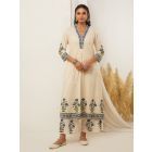 Off White Blue Hand Block Printed Cotton Kurta