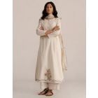 Off White Woven Cotton Suit- Set of 3
