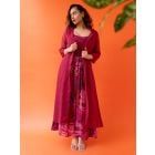 Pink Printed Cotton Silk Dress with Shrug- Set of 2