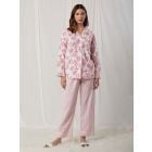 Pink White Hand Block Printed Organic Cotton Lounge Wear - Set of 2