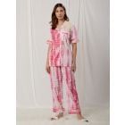 Pink White Shibori Dyed Organic Cotton Lounge Wear - Set of 2