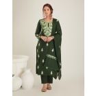 Emerald Green Aari Work Woolen Suit- Set of 3