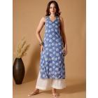 Blue White Dabu Hand Block Printed Cotton Kurta