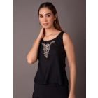 Black Embroidered Cotton Viscose Top