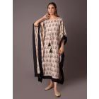 Off White Black Hand Block Printed Cotton Kaftan