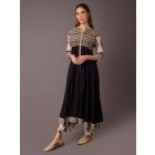 Black Off White Printed Cotton Viscose Embroidered Kurta