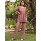 Brown Embroidered Cotton Co-ord Set- Set of 2