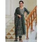 Green Printed Cotton Suit- Set of 3