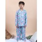 Sky Blue Printed Cotton Nightwear - Set of 2