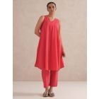 Red Cotton Kurta with Pants- Set of 2