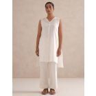 White Checkered Cotton Tunic with Slip and Pants- Set of 2