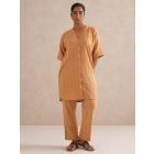 Beige Checkered Cotton Co-ord Set - Set of 2